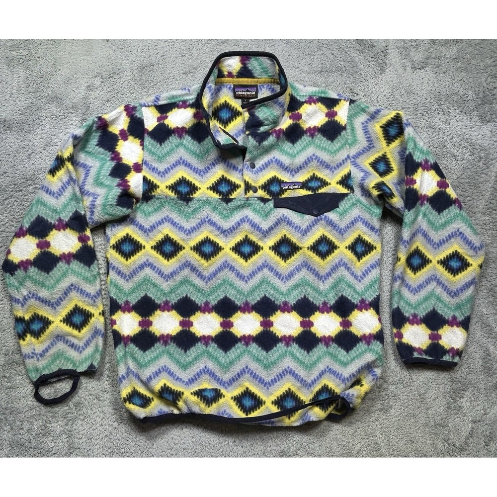 Patagonia Synchilla Pullover Women's L Multi Fleece‎ Timber Twist Aztec *HOLES